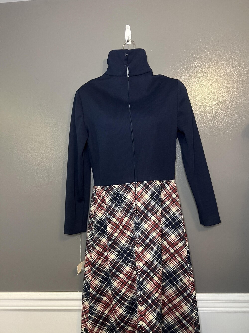 Vintage Haypence Dress Womens Medium Plaid Maxi Mod Turtleneck ILGWU USA 70s